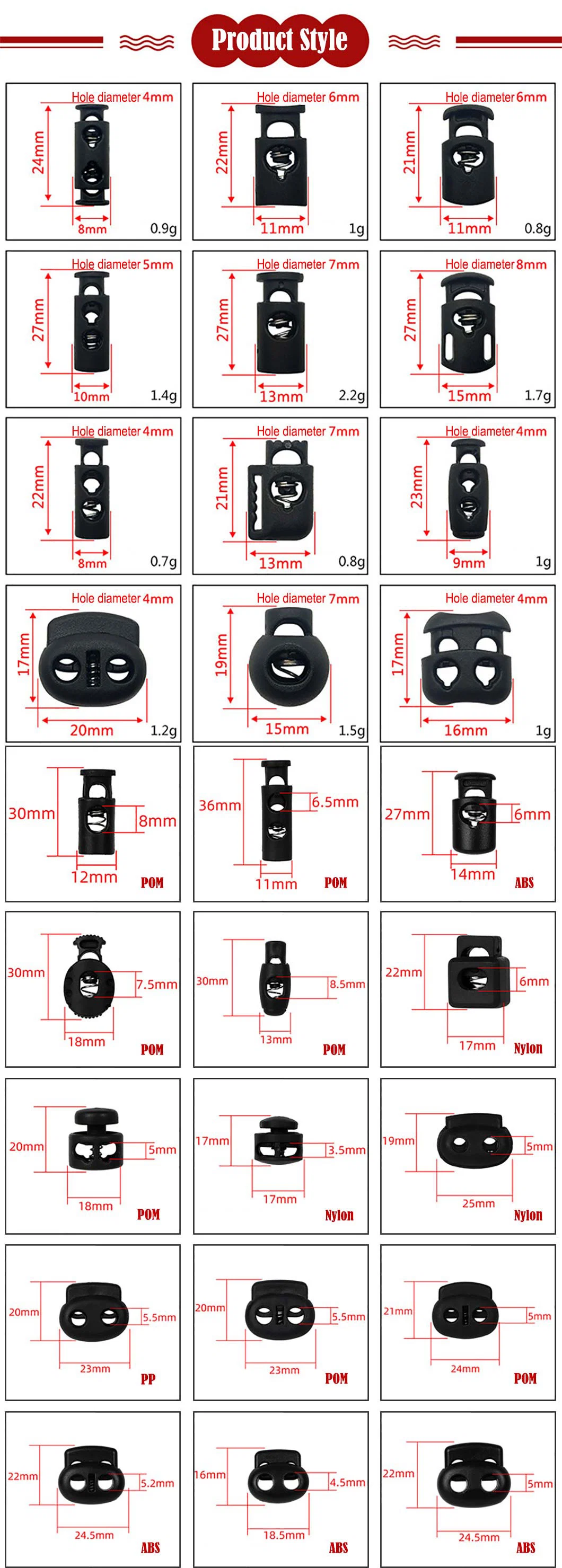 Factory Custom Cord Locks End Spring Stop Toggle Stoppers Plastic Spring Fastener Cord Lock for Hoodies Drawstring Cord